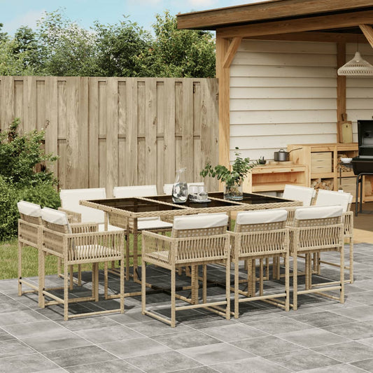 11-tlg. Garten-Essgruppe mit Kissen Beige Poly Rattan