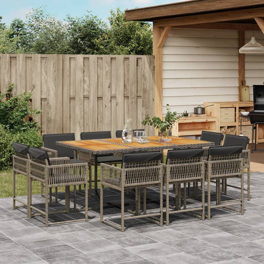 11-tlg. Garten-Essgruppe mit Kissen Grau Poly Rattan