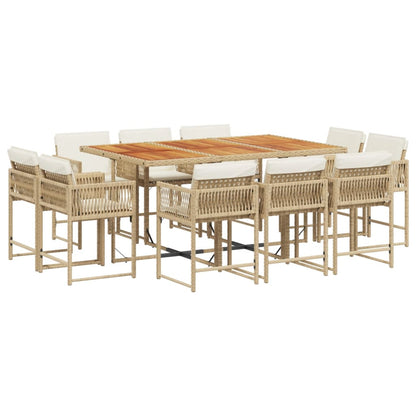 11-tlg. Garten-Essgruppe mit Kissen Beige Poly Rattan