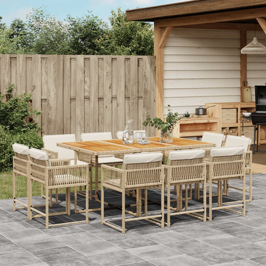 11-tlg. Garten-Essgruppe mit Kissen Beige Poly Rattan