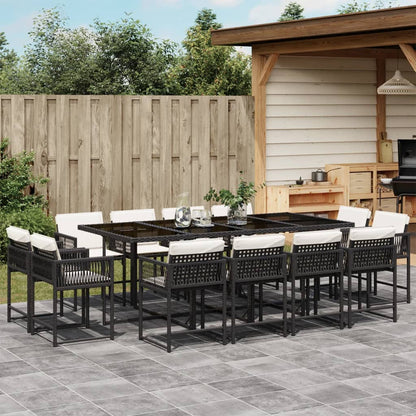 13-tlg. Garten-Essgruppe mit Kissen Schwarz Poly Rattan