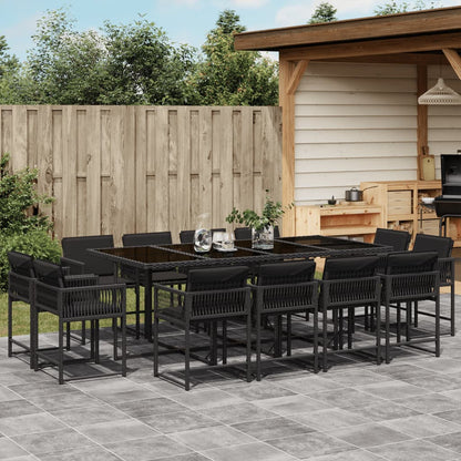 13-tlg. Garten-Essgruppe mit Kissen Schwarz Poly Rattan