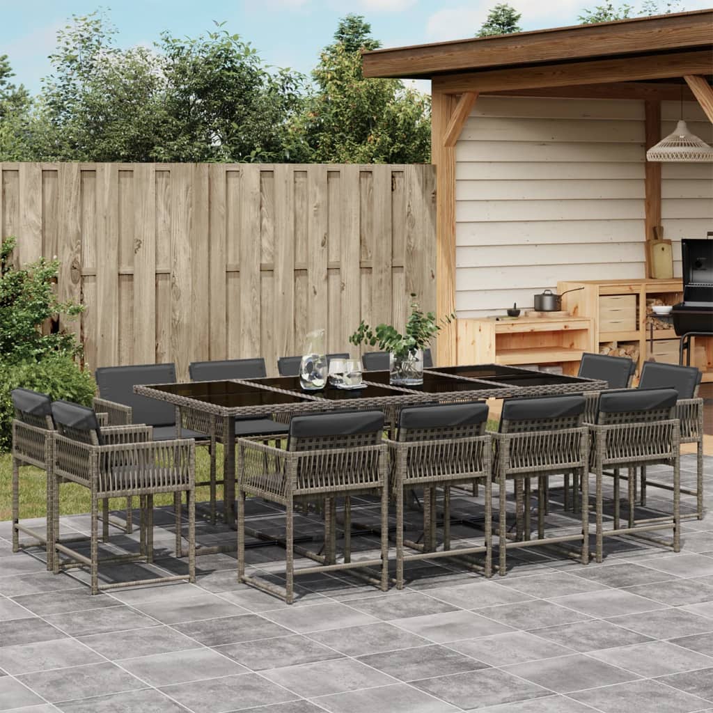 13-tlg. Garten-Essgruppe mit Kissen Grau Poly Rattan