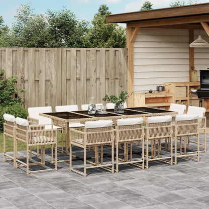 13-tlg. Garten-Essgruppe mit Kissen Beige Poly Rattan