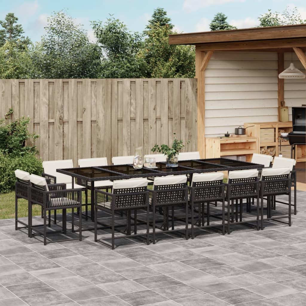 15-tlg. Garten-Essgruppe mit Kissen Schwarz Poly Rattan