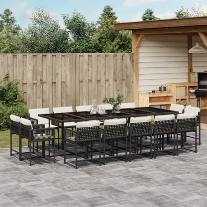 15-tlg. Garten-Essgruppe mit Kissen Schwarz Poly Rattan