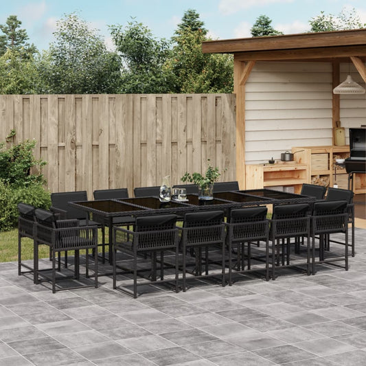 15-tlg. Garten-Essgruppe mit Kissen Schwarz Poly Rattan