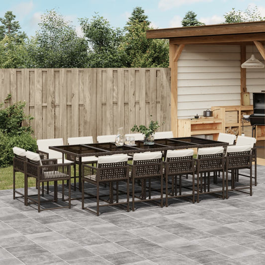 15-tlg. Garten-Essgruppe mit Kissen Braun Poly Rattan