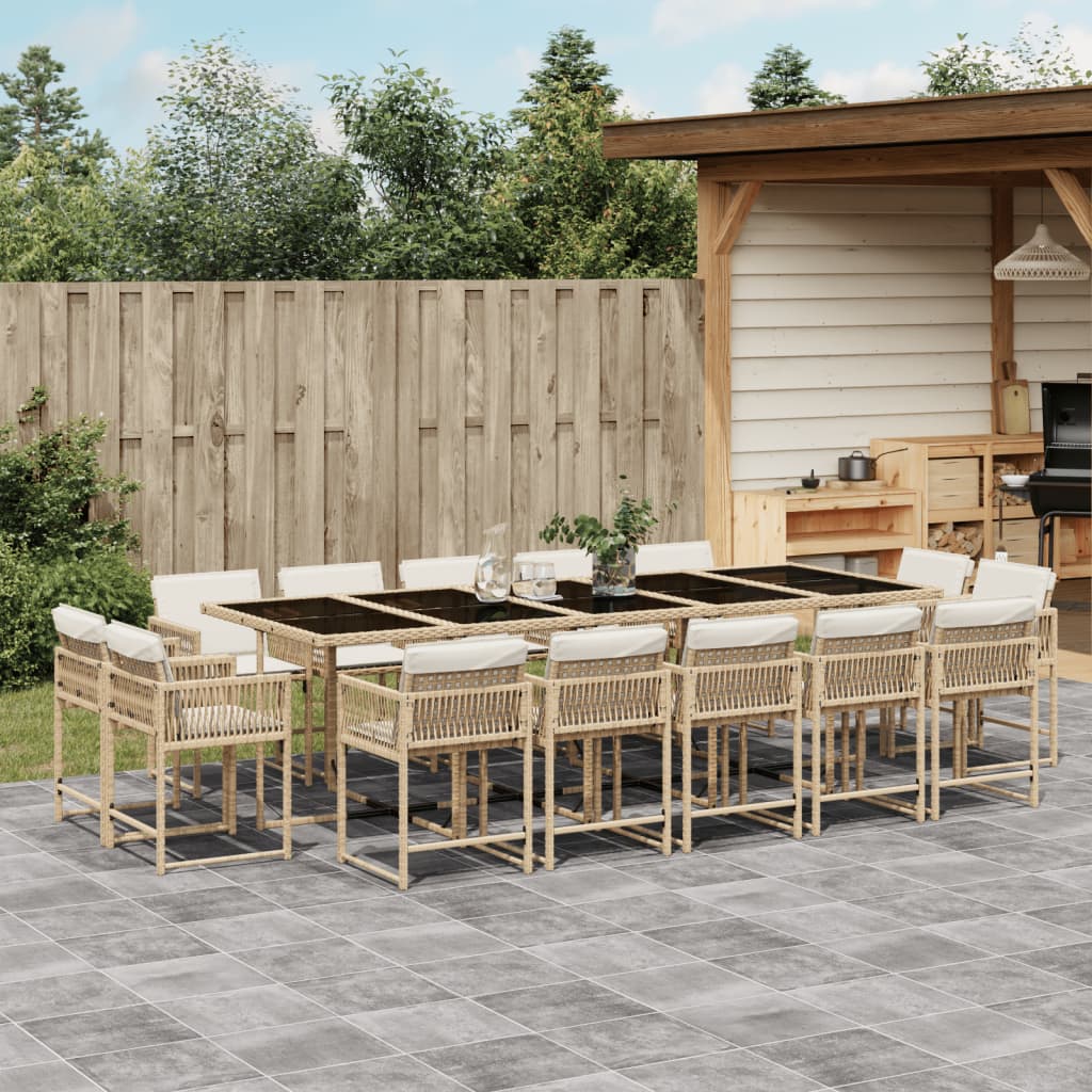 15-tlg. Garten-Essgruppe mit Kissen Beige Poly Rattan