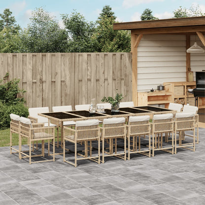 15-tlg. Garten-Essgruppe mit Kissen Beige Poly Rattan