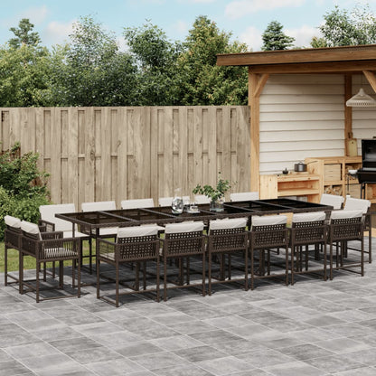 17-tlg. Garten-Essgruppe mit Kissen Braun Poly Rattan