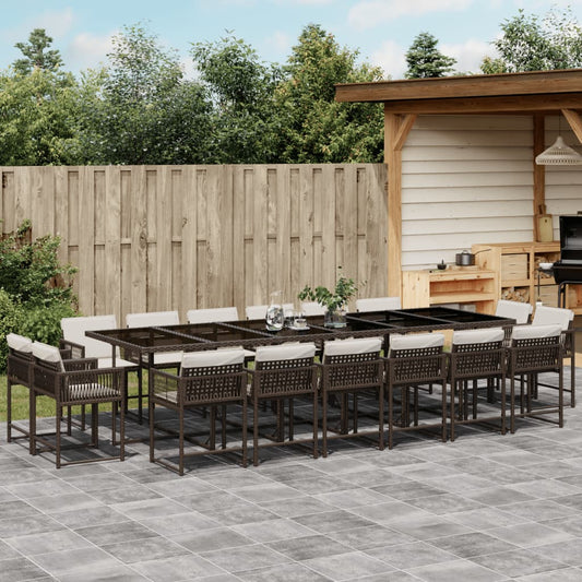 17-tlg. Garten-Essgruppe mit Kissen Braun Poly Rattan
