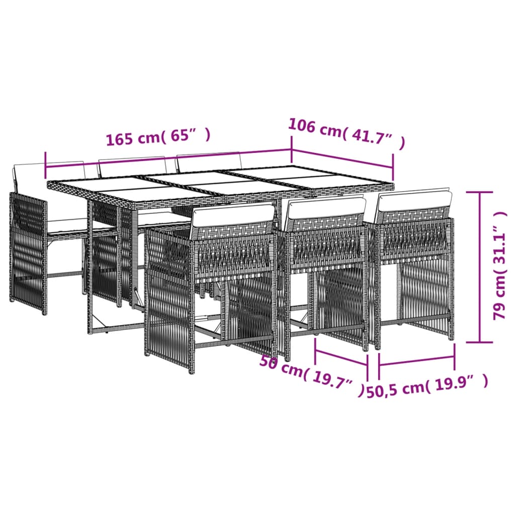 7-tlg. Garten-Essgruppe mit Kissen Grau Poly Rattan