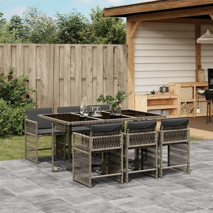 7-tlg. Garten-Essgruppe mit Kissen Grau Poly Rattan