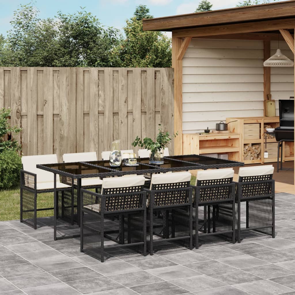 9-tlg. Garten-Essgruppe mit Kissen Schwarz Poly Rattan