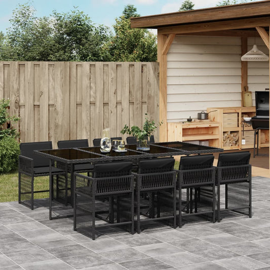 9-tlg. Garten-Essgruppe mit Kissen Schwarz Poly Rattan