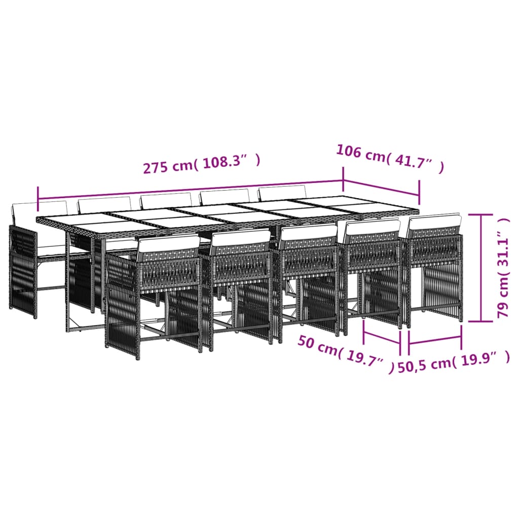 11-tlg. Garten-Essgruppe mit Kissen Schwarz Poly Rattan