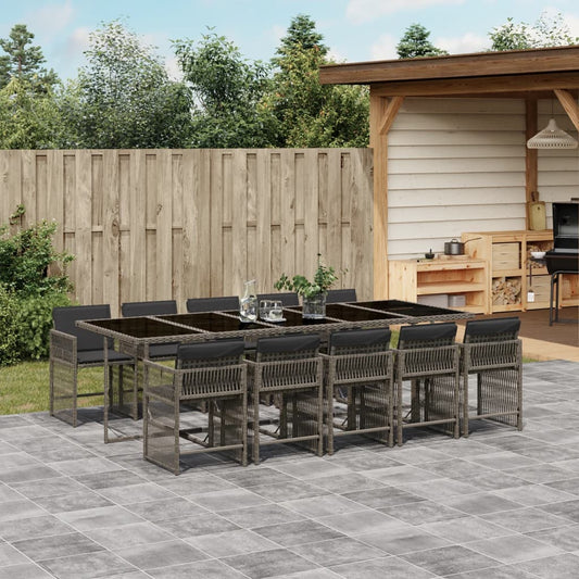 11-tlg. Garten-Essgruppe mit Kissen Grau Poly Rattan