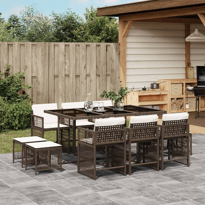 11-tlg. Garten-Essgruppe mit Kissen Braun Poly Rattan