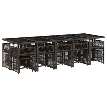 15-tlg. Garten-Essgruppe mit Kissen Braun Poly Rattan