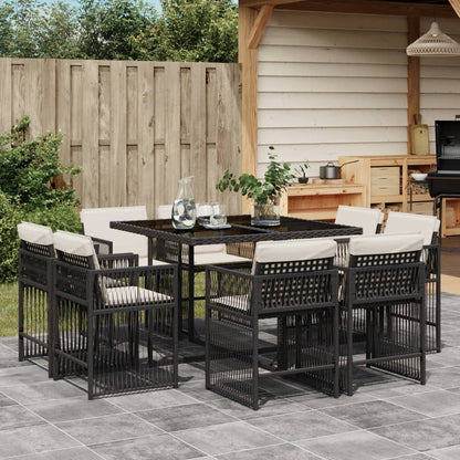 9-tlg. Garten-Essgruppe mit Kissen Schwarz Poly Rattan