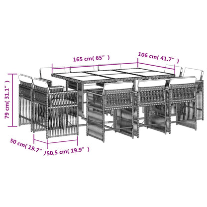 11-tlg. Garten-Essgruppe mit Kissen Schwarz Poly Rattan