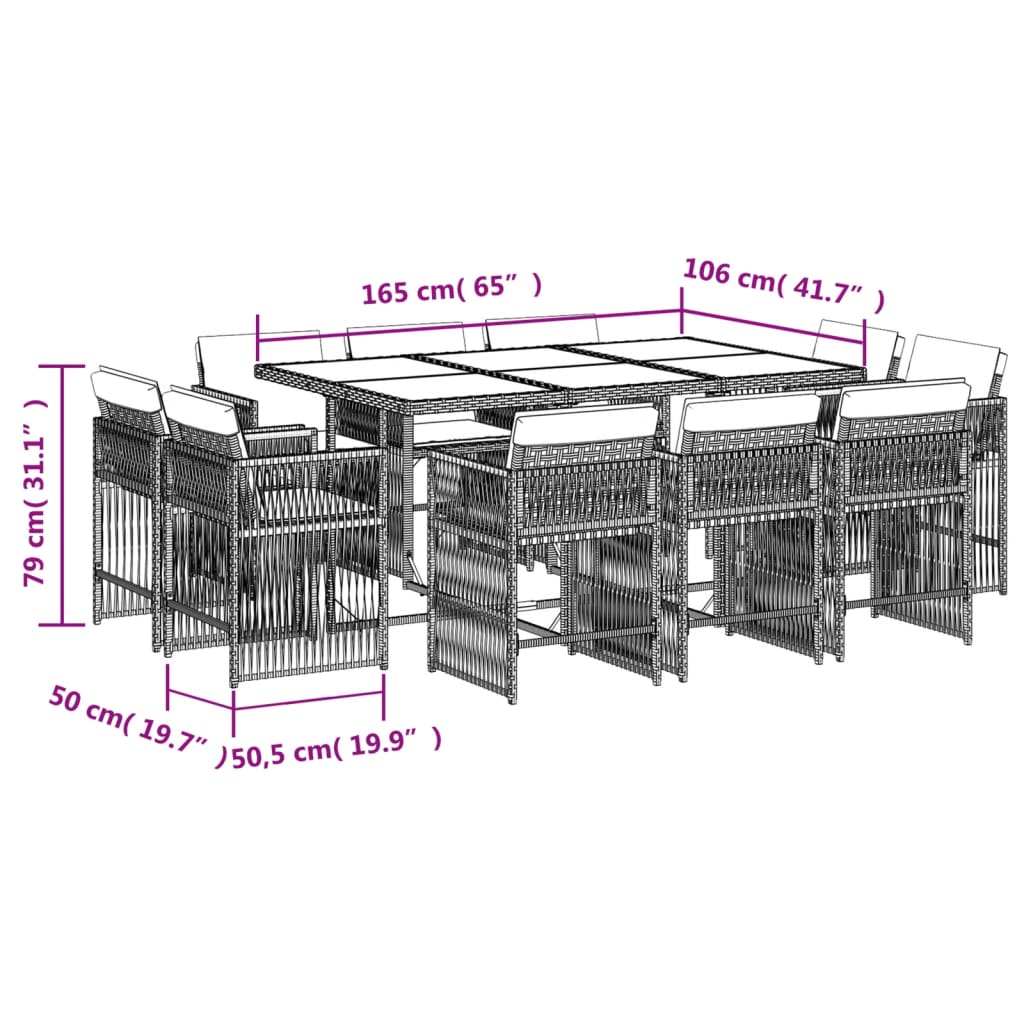 11-tlg. Garten-Essgruppe mit Kissen Grau Poly Rattan