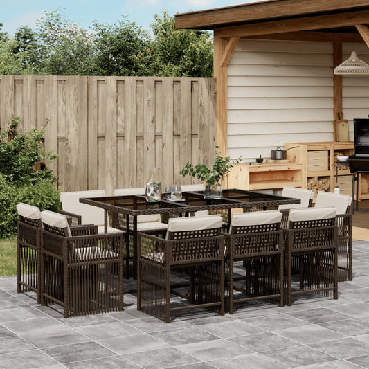 11-tlg. Garten-Essgruppe mit Kissen Braun Poly Rattan