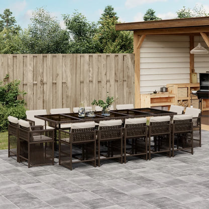 15-tlg. Garten-Essgruppe mit Kissen Braun Poly Rattan