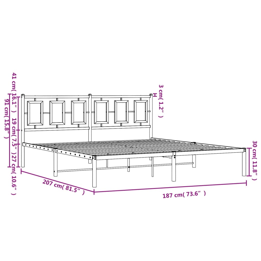 Bettgestell mit Kopfteil Metall Schwarz 180x200 cm