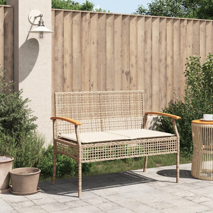 Gartenbank mit Kissen Beige Poly Rattan Akazienholz