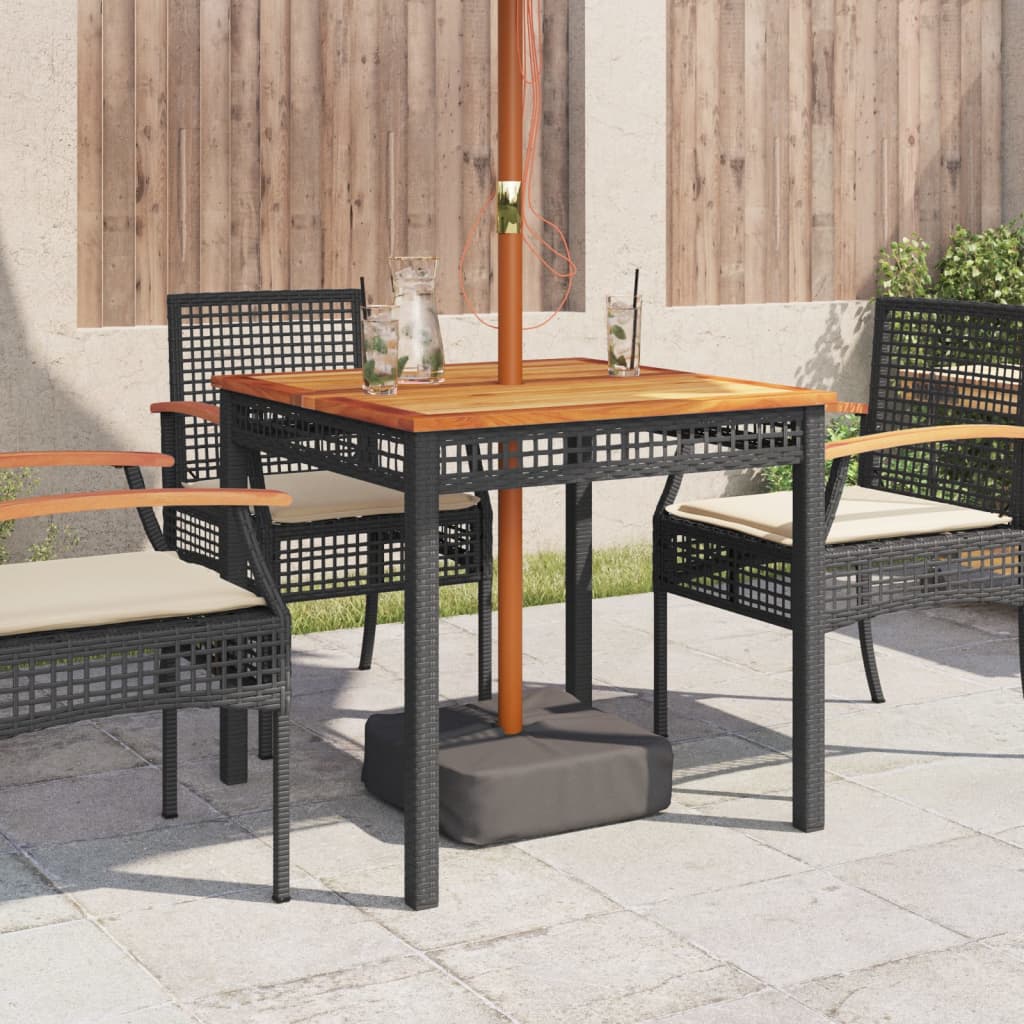 Gartentisch Schwarz 80x80x75 cm Poly Rattan Akazienholz