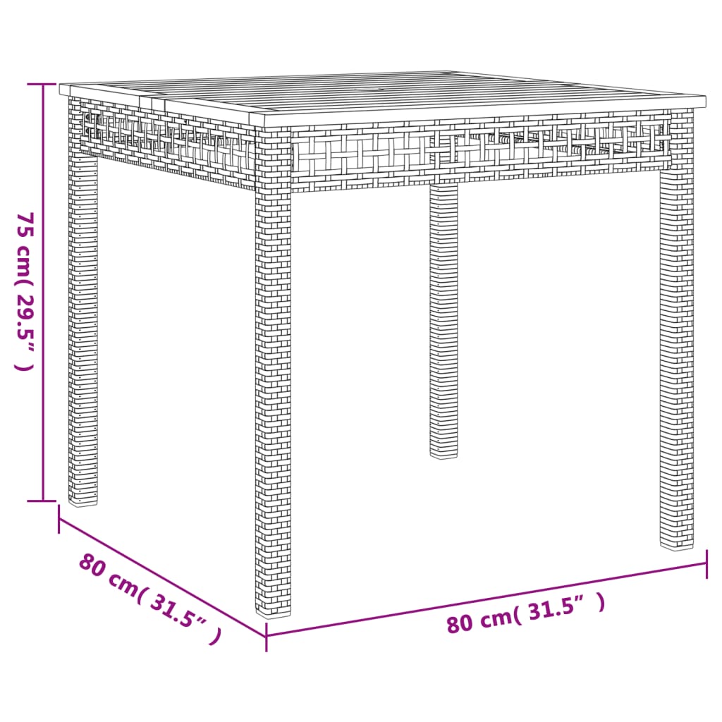 Gartentisch Schwarz 80x80x75 cm Poly Rattan Akazienholz