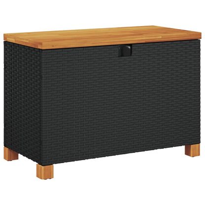 Garten-Auflagenbox Schwarz 80x40x48 cm Poly Rattan Akazienholz