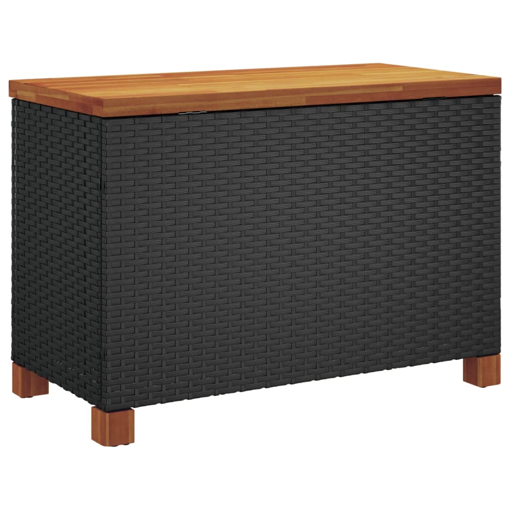 Garten-Auflagenbox Schwarz 80x40x48 cm Poly Rattan Akazienholz