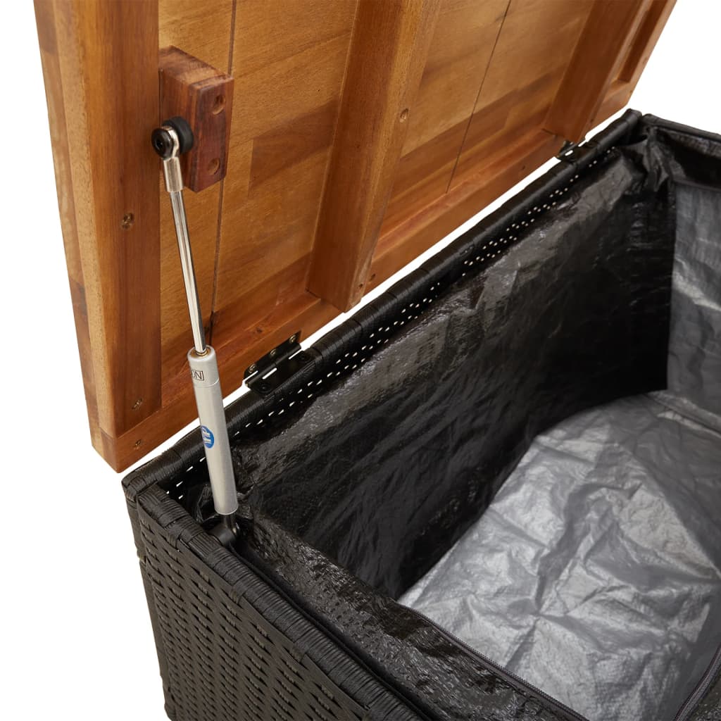 Garten-Auflagenbox Schwarz 80x40x48 cm Poly Rattan Akazienholz