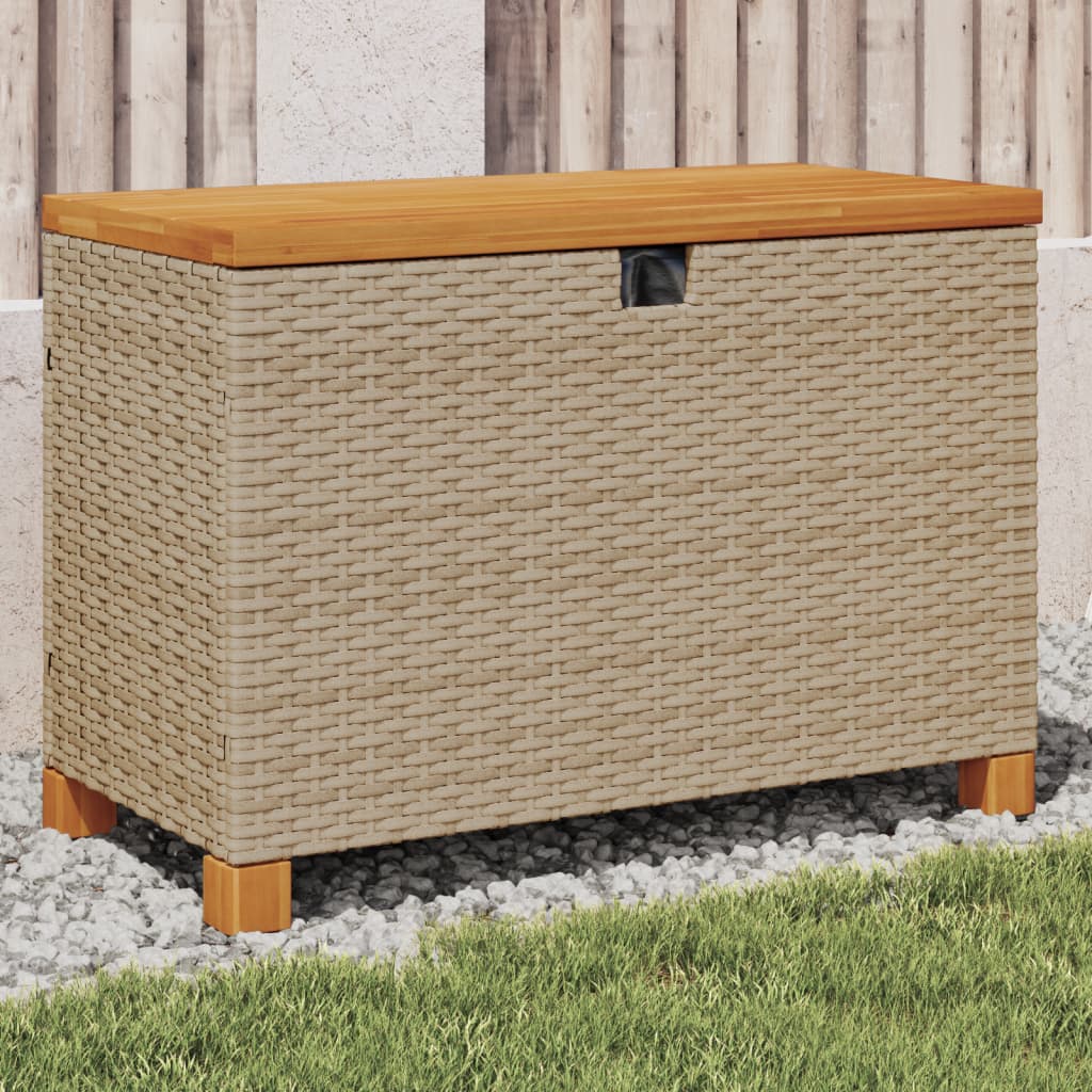 Gartentruhe Beige 80x40x48 cm Poly Rattan Akazienholz