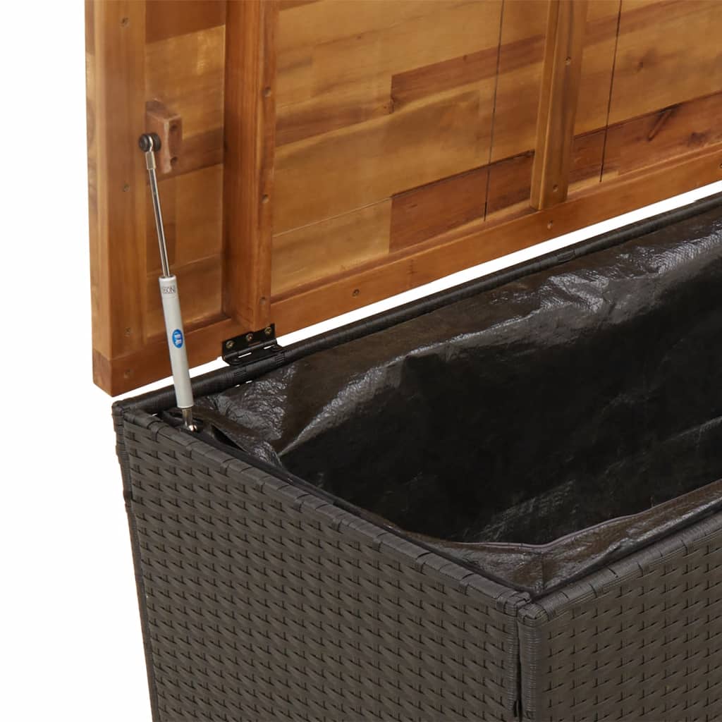 Gartentruhe Schwarz 110x55x63 cm Poly Rattan Akazienholz