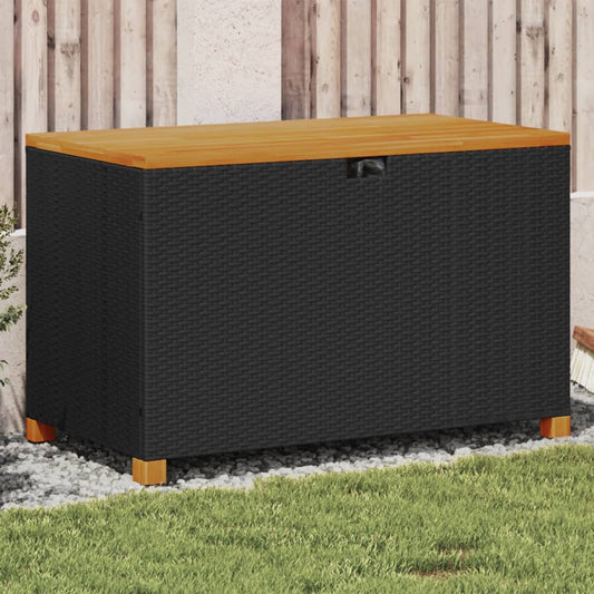 Gartentruhe Schwarz 110x55x63 cm Poly Rattan Akazienholz