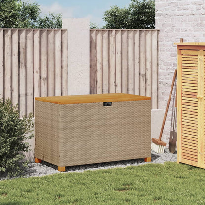 Gartentruhe Beige 110x55x63 cm Poly Rattan Akazienholz