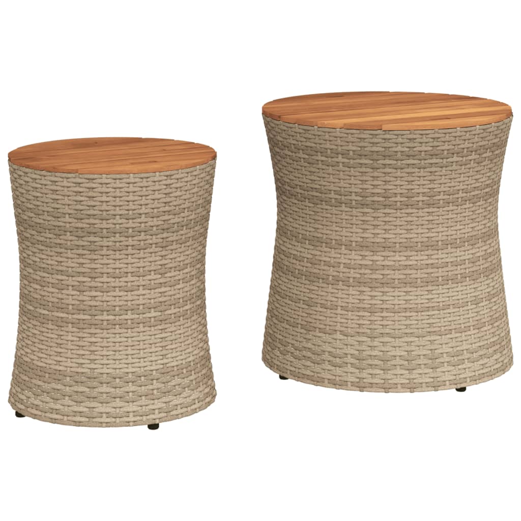 Garten-Beistelltische 2 Stk. mit Holzplatte Beige Poly Rattan