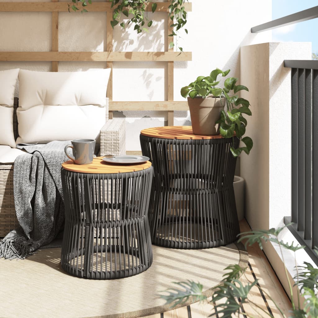 Garten-Beistelltische 2 Stk. mit Holzplatte Grau Poly Rattan