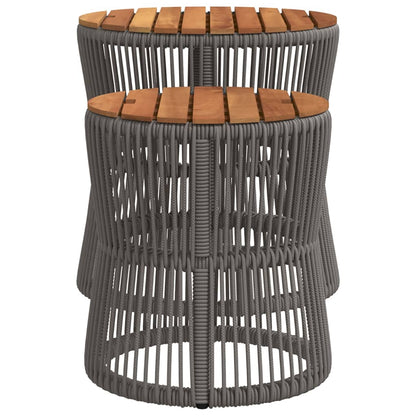 Garten-Beistelltische 2 Stk. mit Holzplatte Grau Poly Rattan