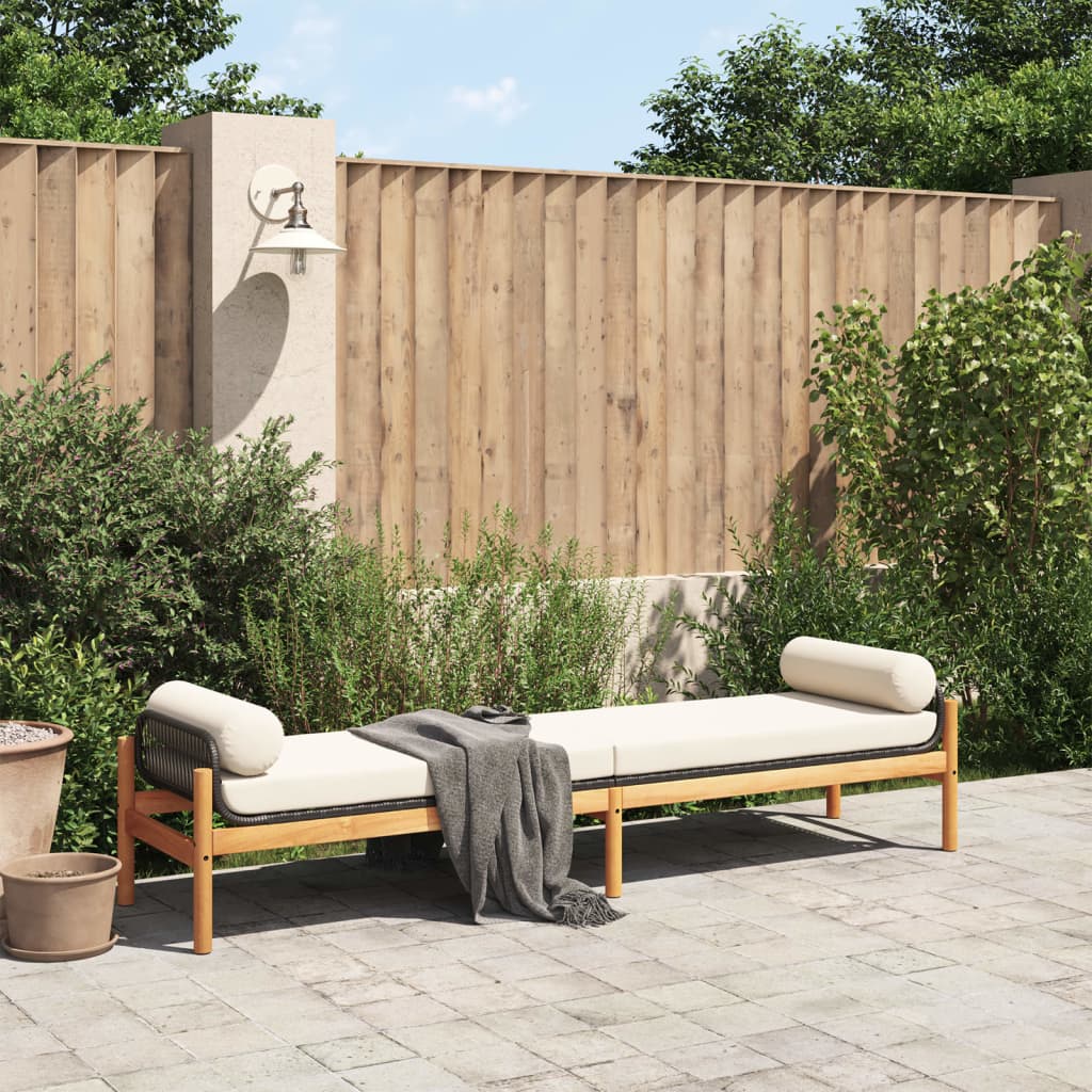 Gartenbank mit Kissen Schwarz Poly Rattan Akazie