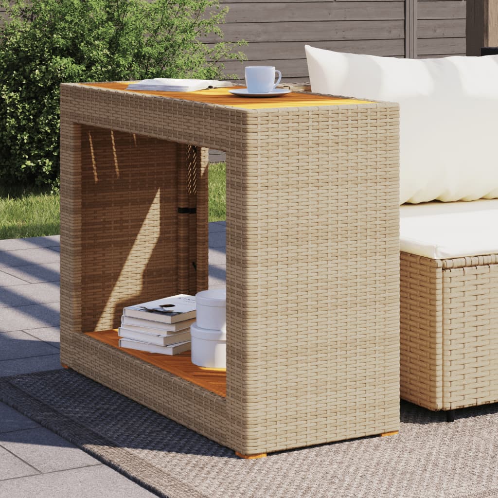 Garten-Beistelltisch mit Holzplatte Beige Poly Rattan