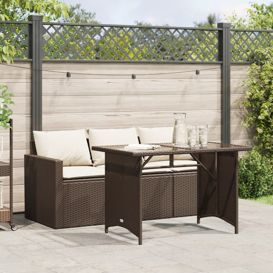 2-tlg. Garten-Essgruppe mit Kissen Braun Poly Rattan