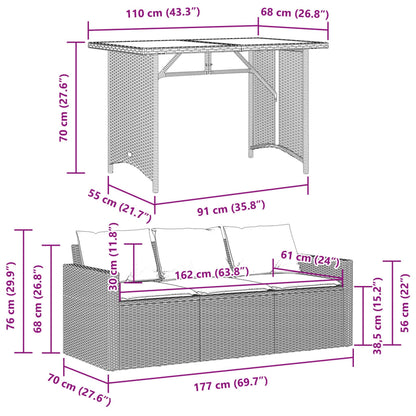 2-tlg. Garten-Essgruppe mit Kissen Hellgrau Poly Rattan