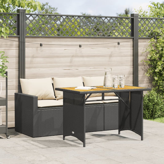 2-tlg. Garten-Essgruppe mit Kissen Schwarz Poly Rattan