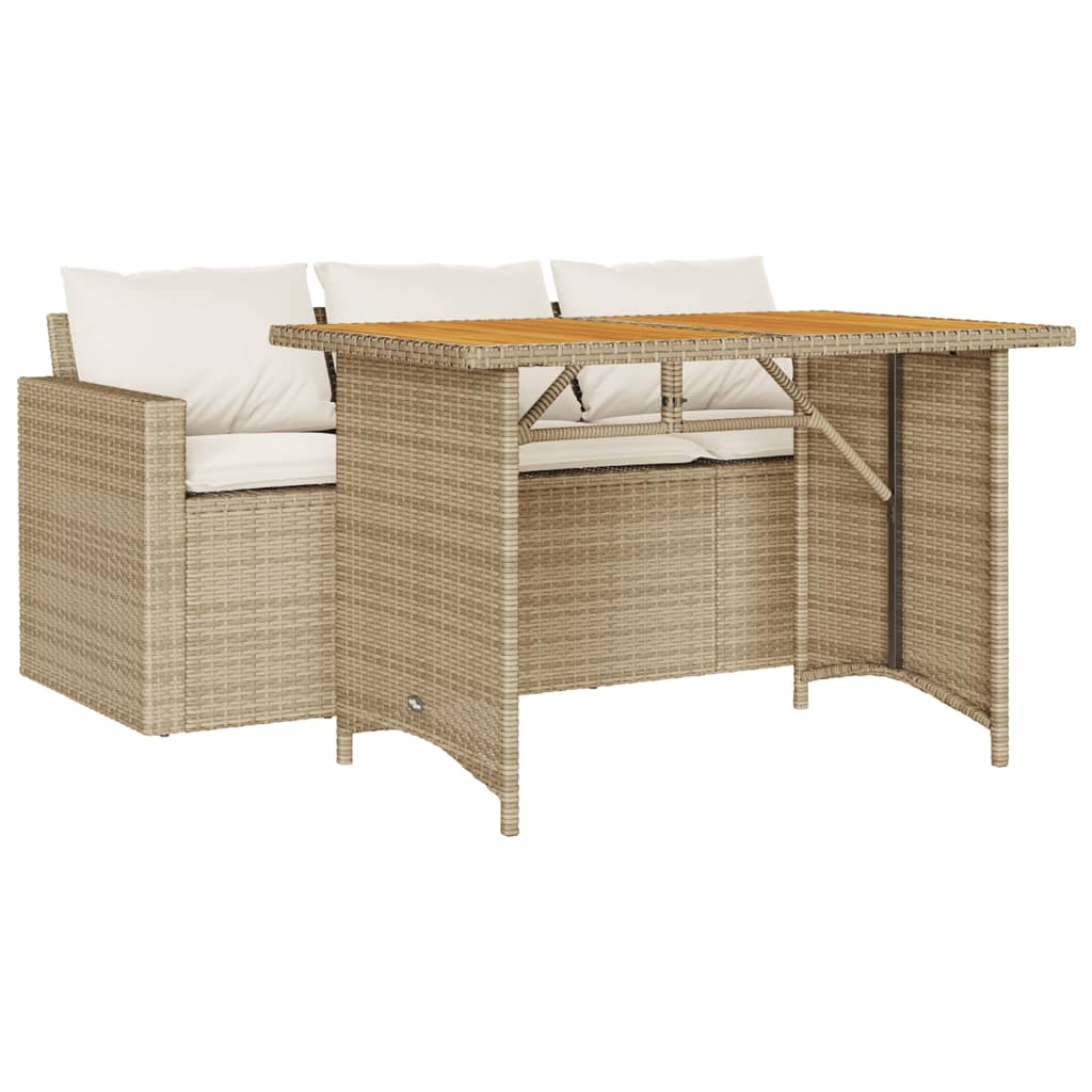 2-tlg. Garten-Essgruppe mit Kissen Beige Poly Rattan