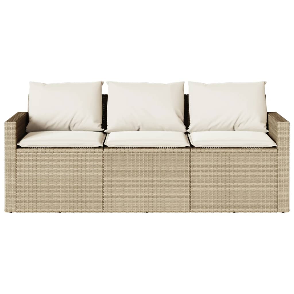 2-tlg. Garten-Essgruppe mit Kissen Beige Poly Rattan